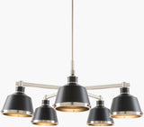 Valente Iron Chandelier, Powder Coated Black, Electroplated Metallic Nickel