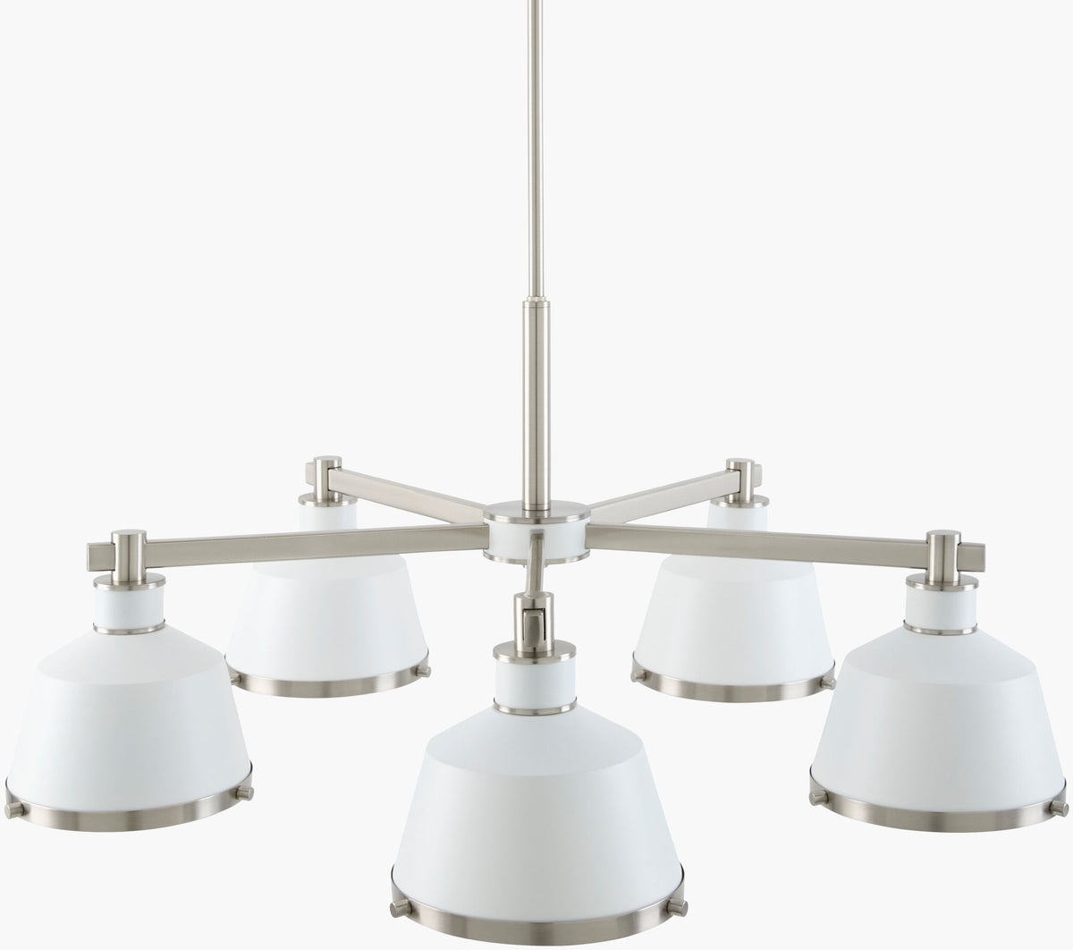 Valente Iron Chandelier, Powder Coated White, Electroplated Metallic Nickel (VLTE-030)