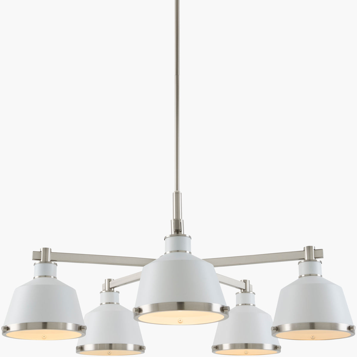 Valente Iron Chandelier, Powder Coated White, Electroplated Metallic Nickel (VLTE-030)