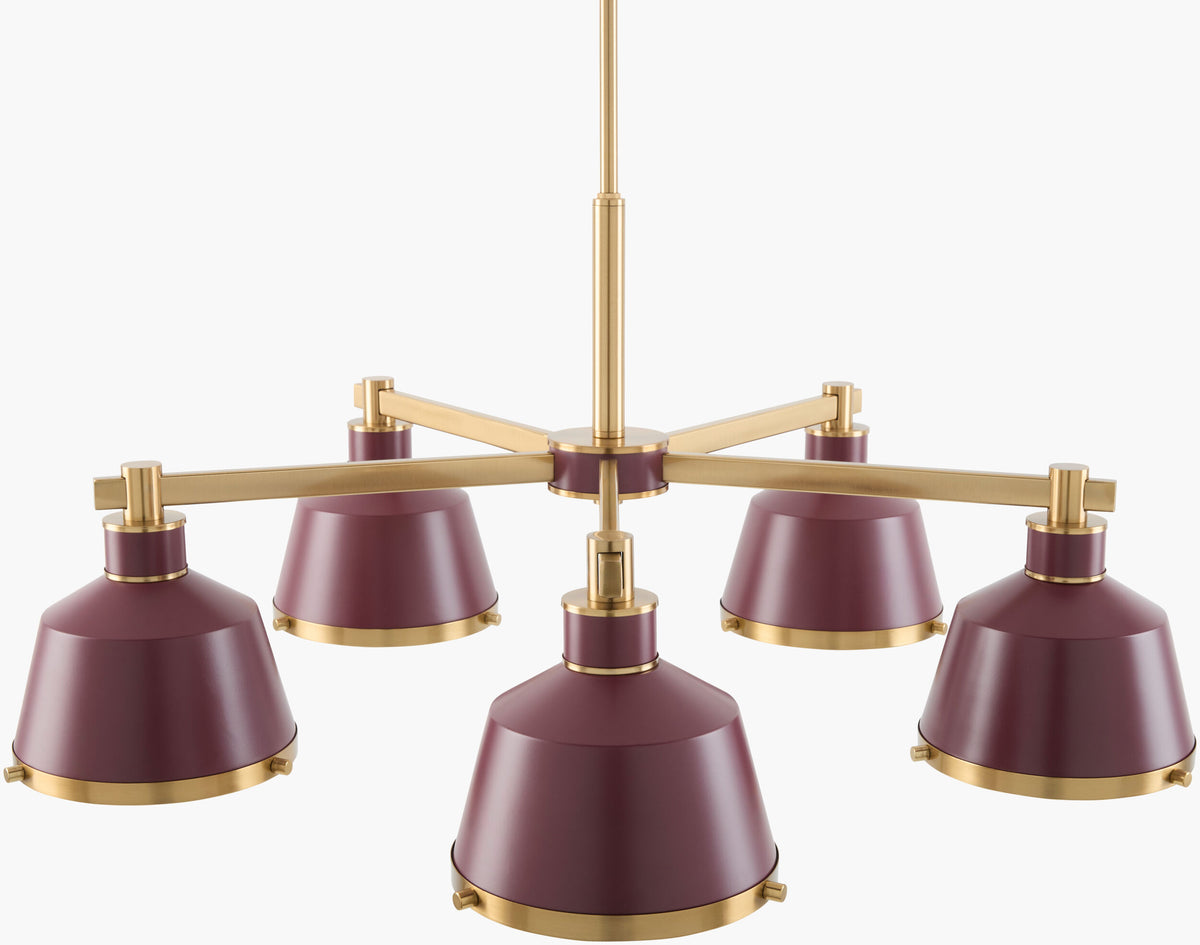 Valente Iron Chandelier, Powder Coated Red, Electroplated Metallic Brass