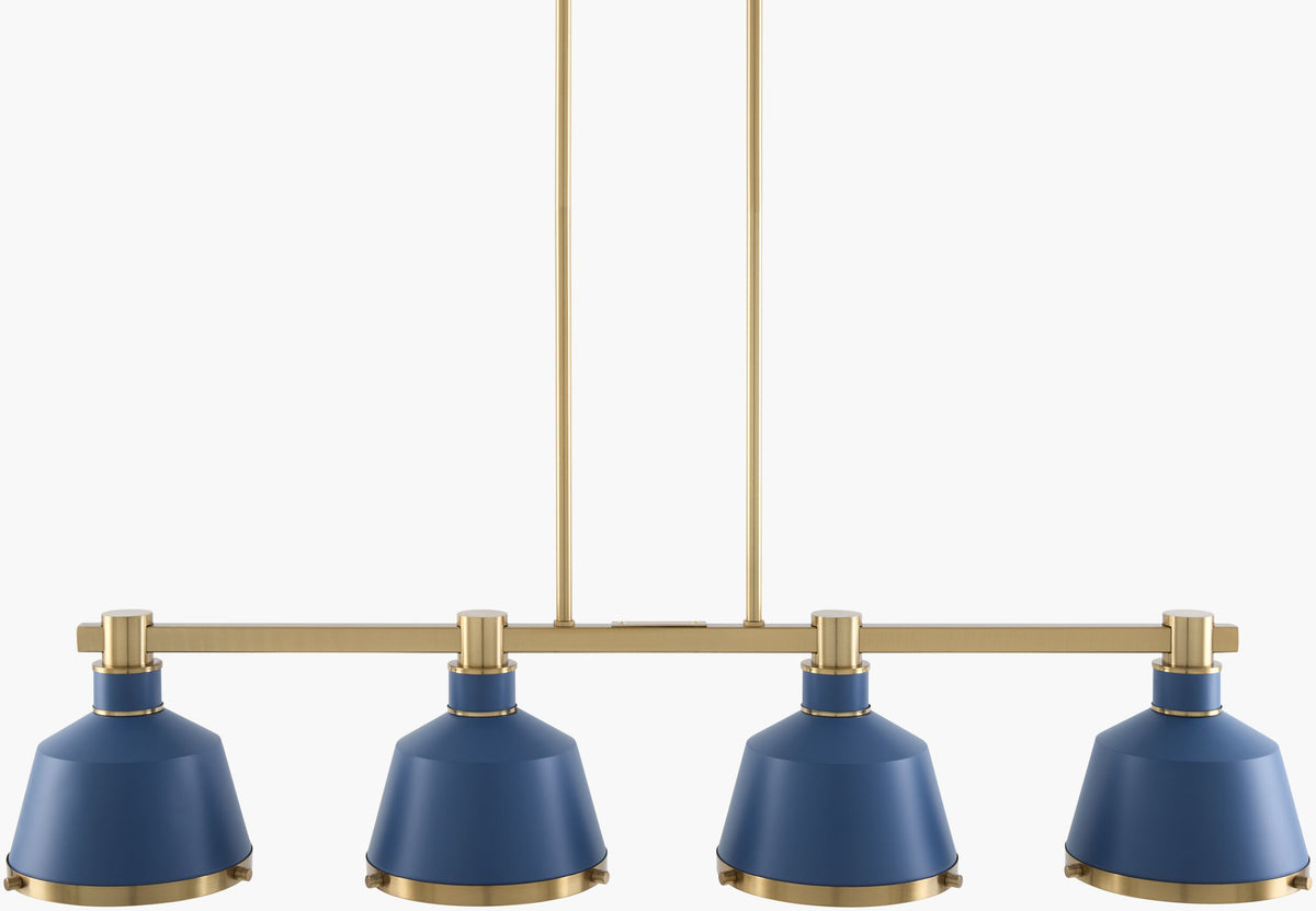 Valente Iron Chandelier, Powder Coated Blue, Electroplated Metallic Brass