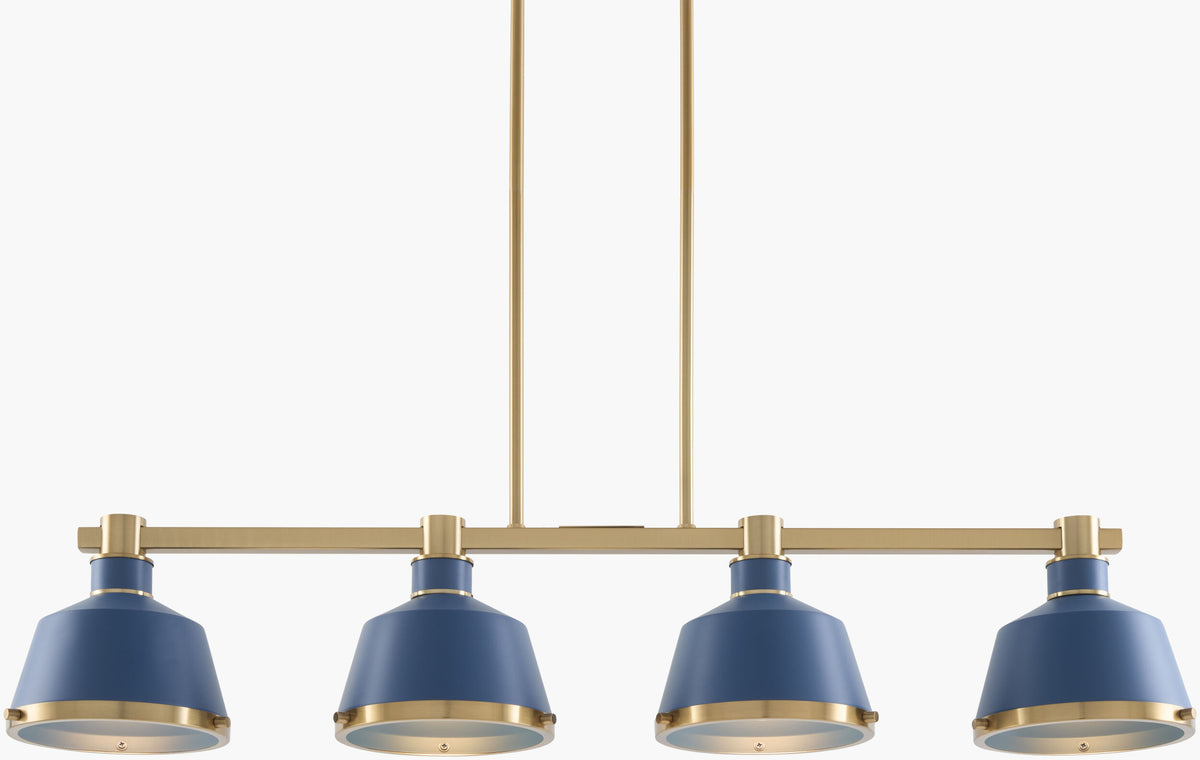 Valente Iron Chandelier, Powder Coated Blue, Electroplated Metallic Brass