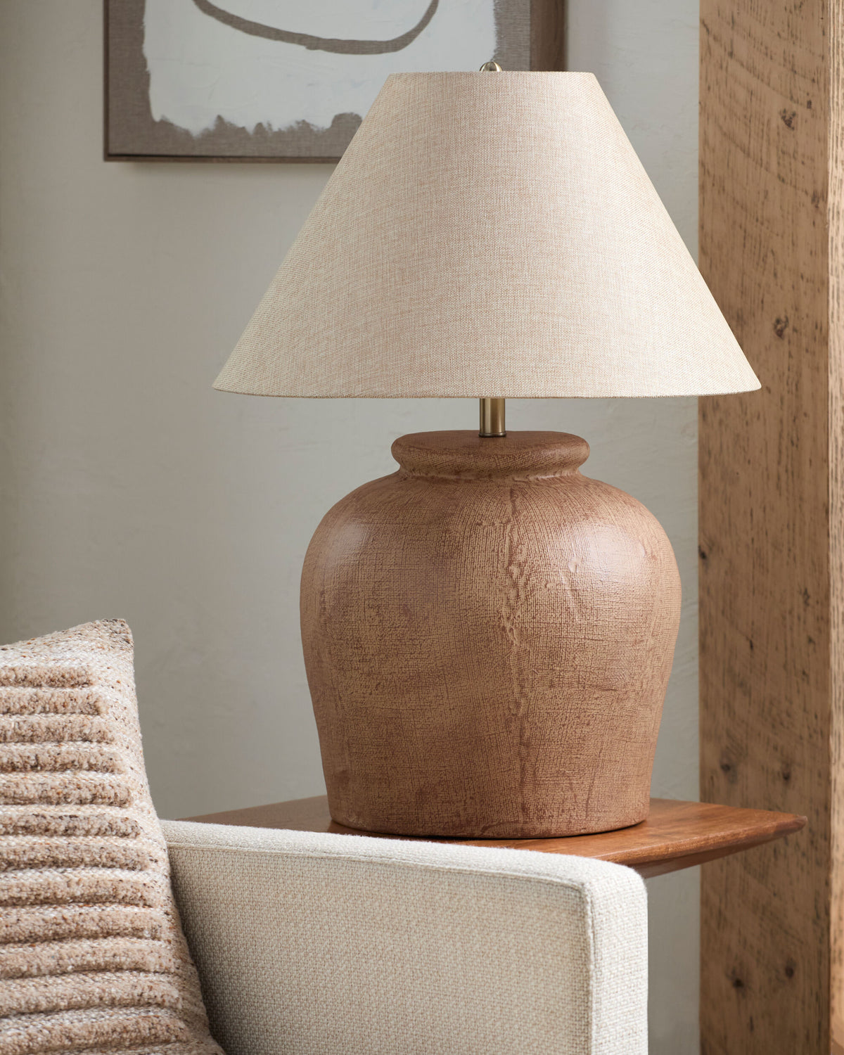 Veyra 29" Cement Table Lamp, Painted Brown