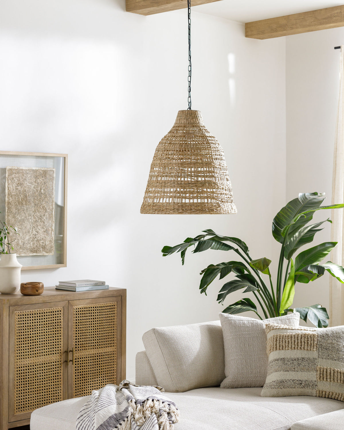 Windsong Rattan Pendant Light, Natural Black