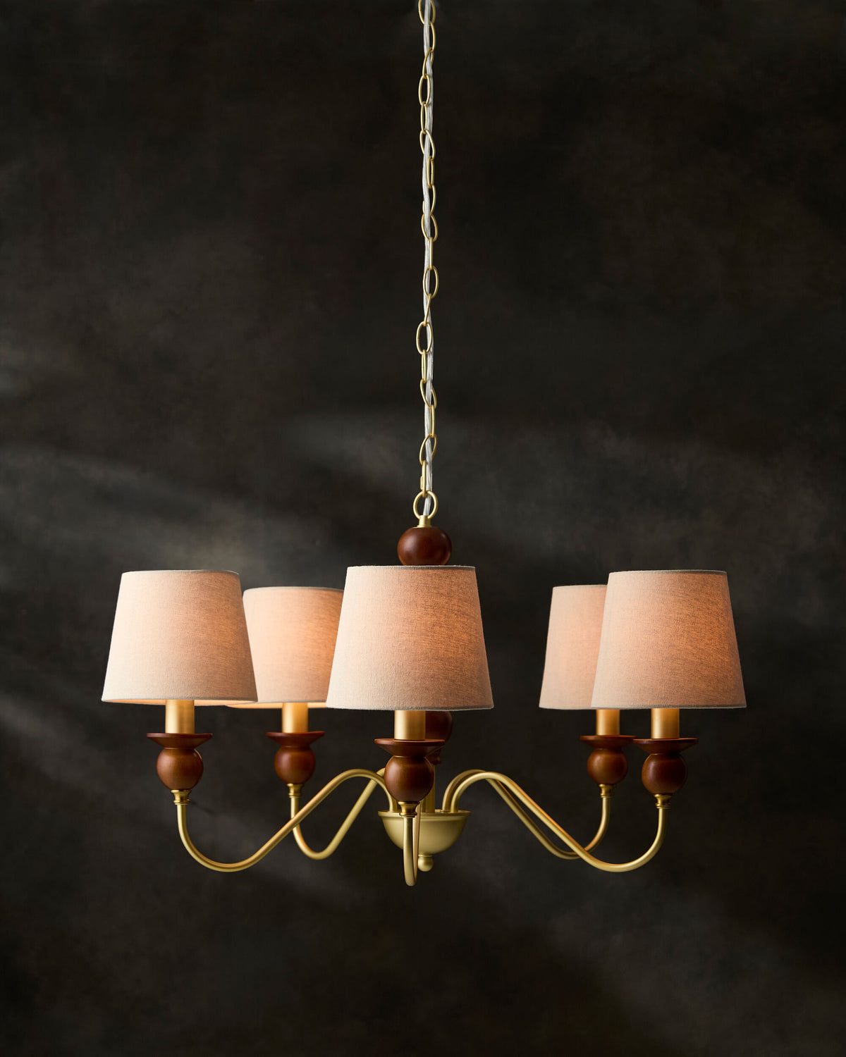 Wiluna Rubber Wood Chandelier, Hand Painted Dark Brown (WLN-001)