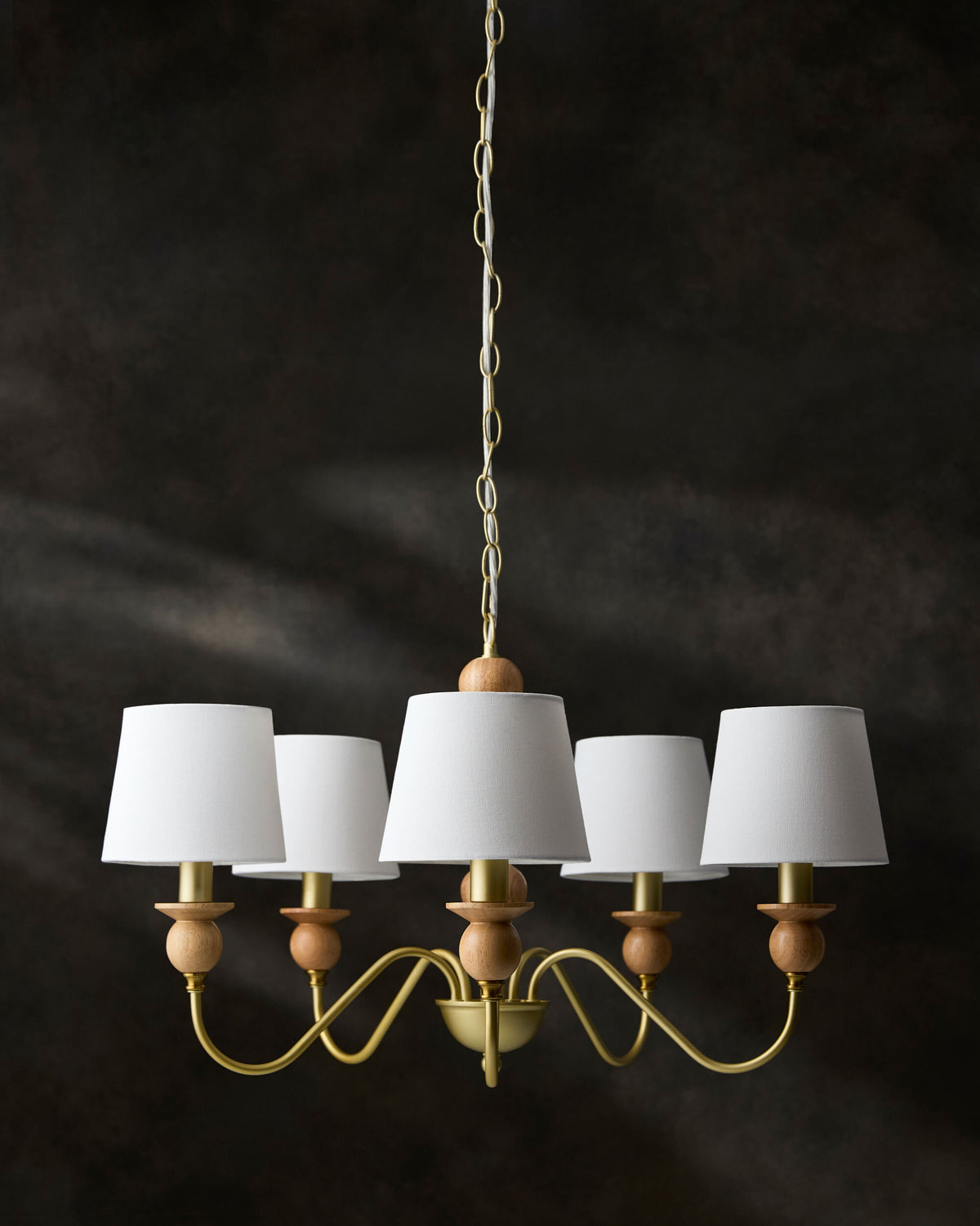 Wiluna Rubber Wood Chandelier, Hand Painted Beige (WLN-002)