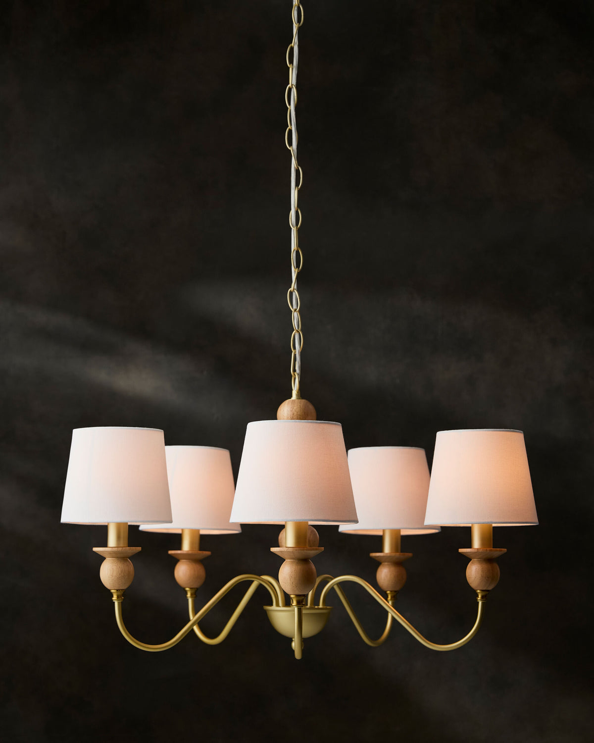 Wiluna Rubber Wood Chandelier, Hand Painted Beige (WLN-002)