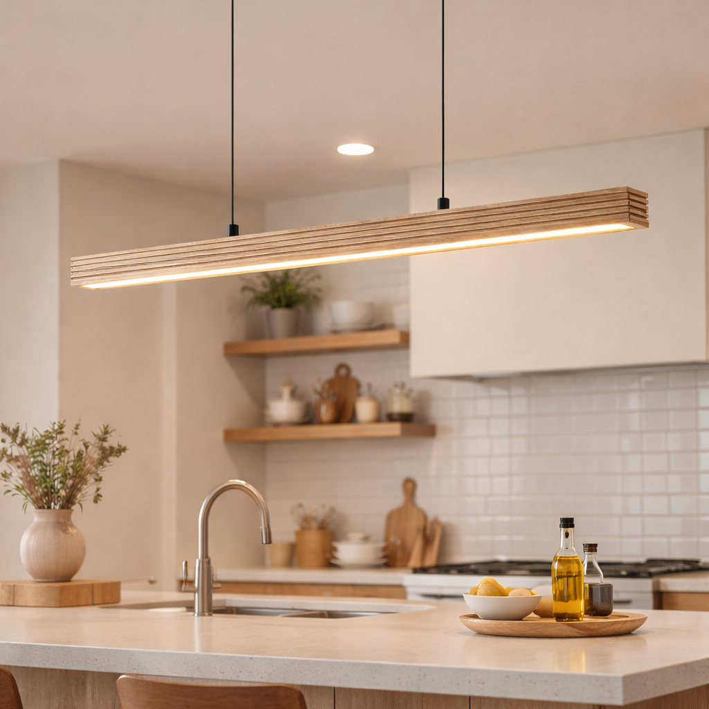 Linear Pendant Lamp With Oak Accent