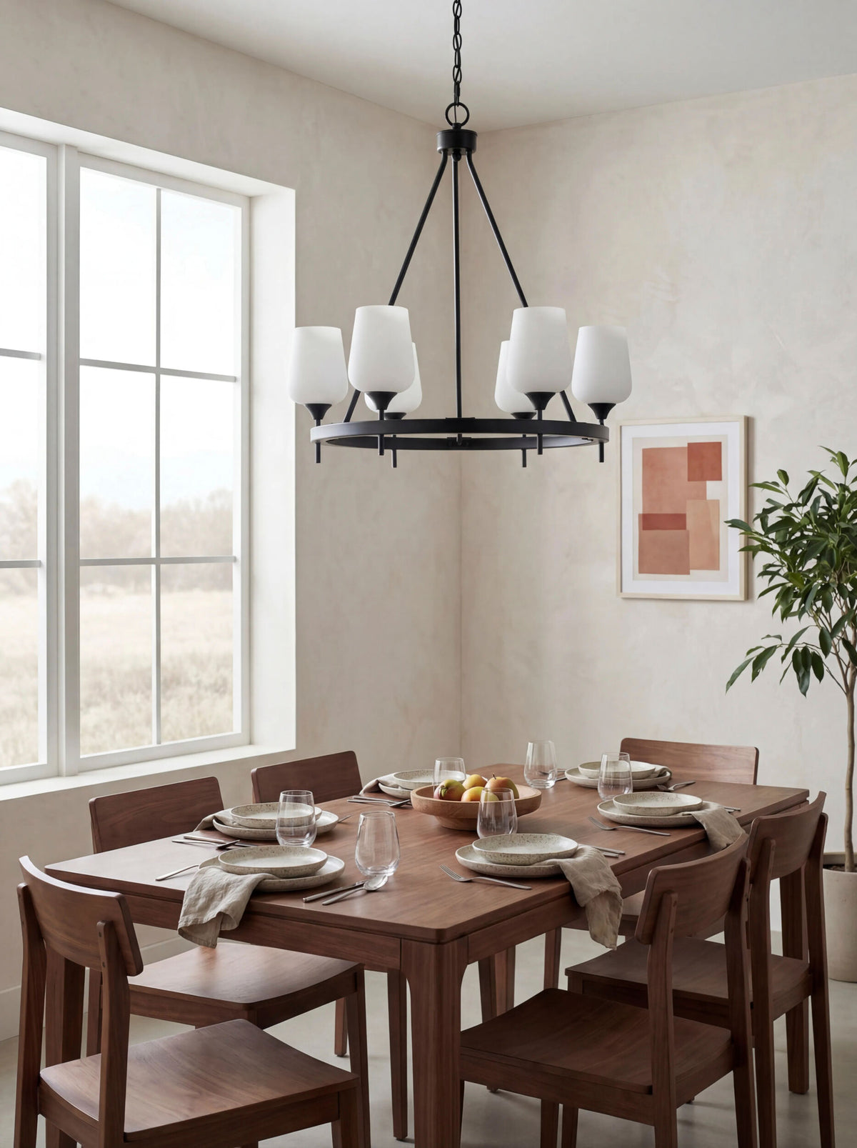 Yueva Iron Chandelier, Powder Coated Black (YUEV-045)