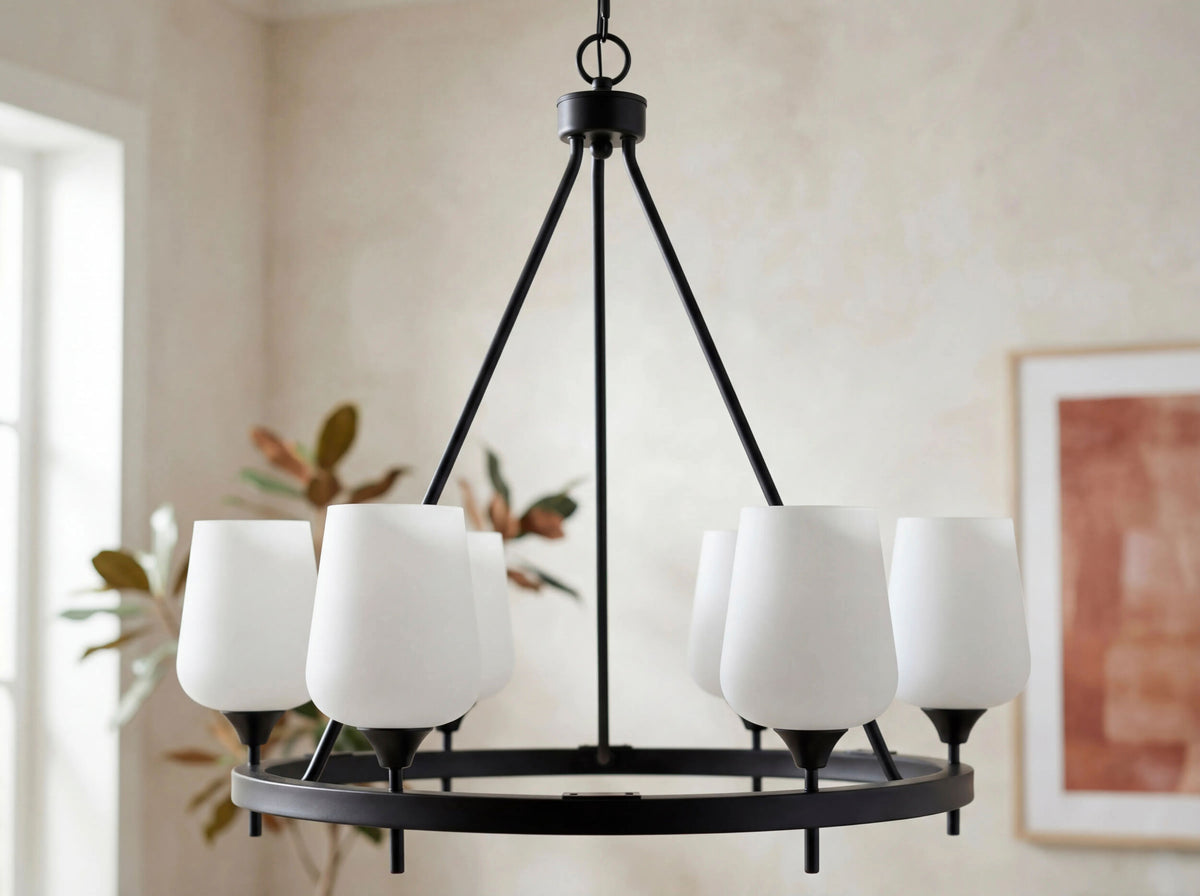Yueva Iron Chandelier, Powder Coated Black (YUEV-045)