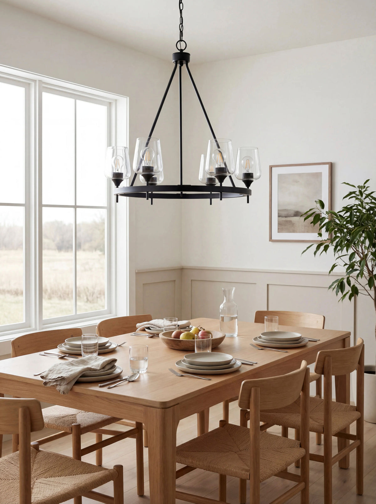 Yueva Iron Chandelier, Powder Coated Black (YUEV-047)