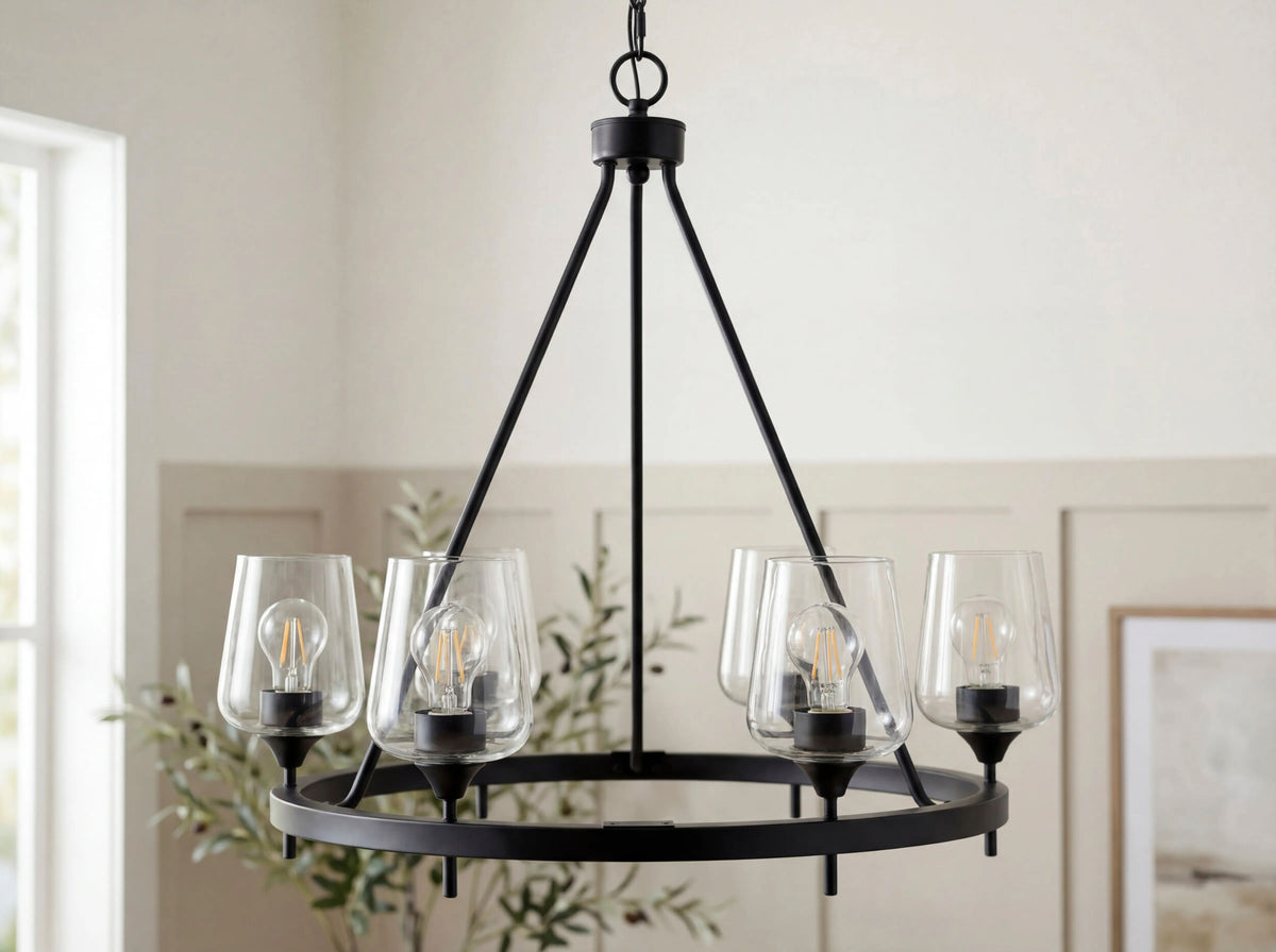 Yueva Iron Chandelier, Powder Coated Black (YUEV-047)
