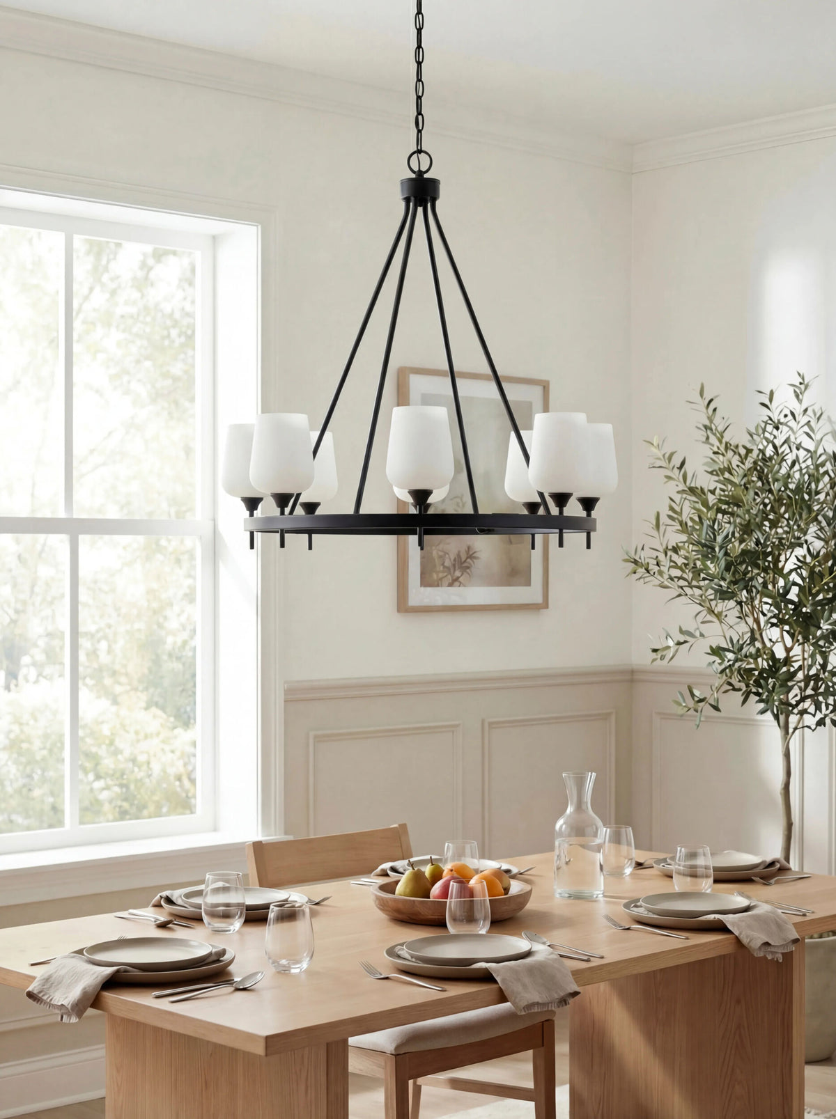 Yueva Iron Chandelier, Powder Coated Black (YUEV-053)