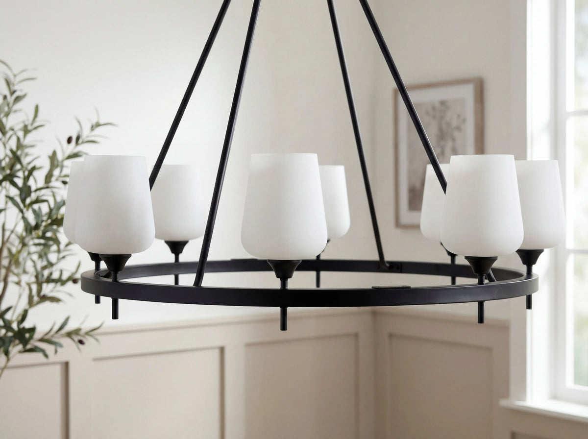Yueva Iron Chandelier, Powder Coated Black (YUEV-053)