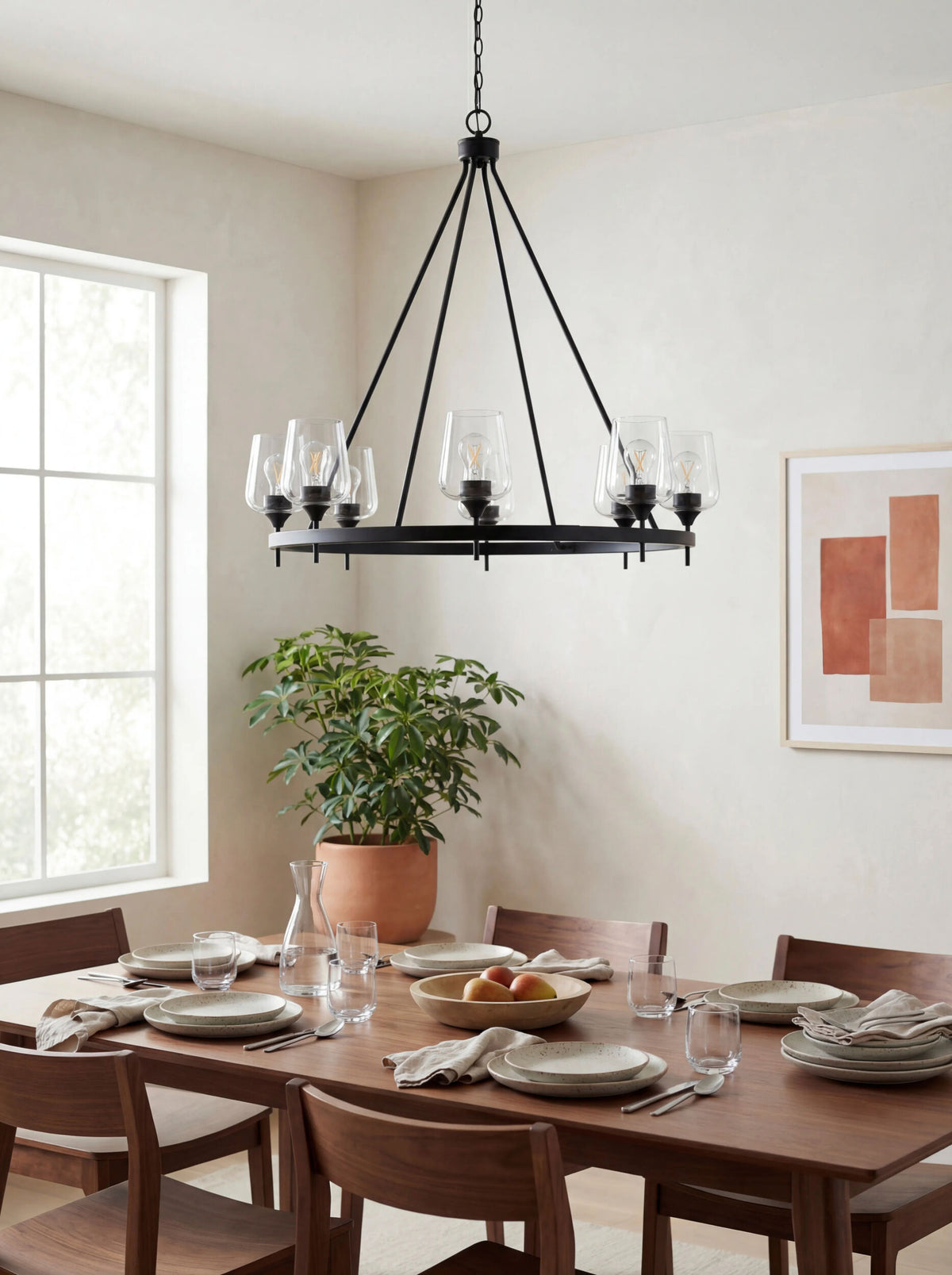 Yueva Iron Chandelier, Powder Coated Black (YUEV-055)