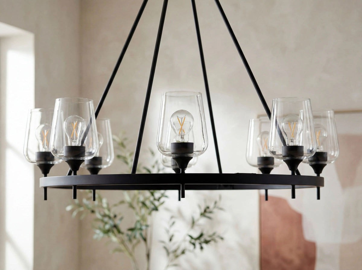 Yueva Iron Chandelier, Powder Coated Black (YUEV-055)