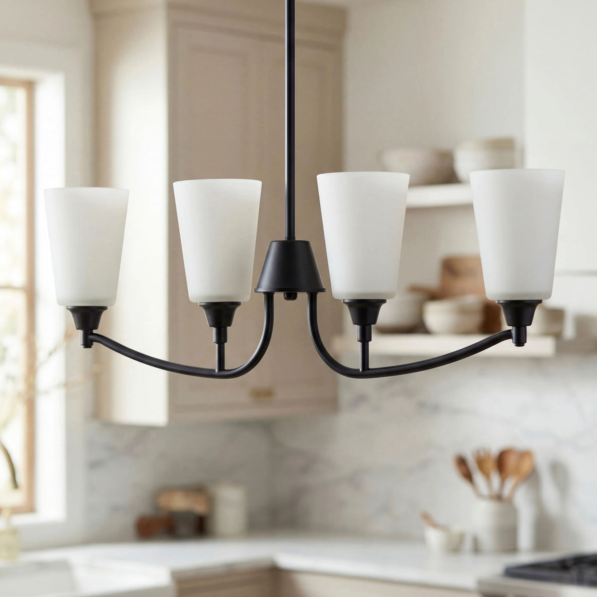 Yueva Iron Chandelier, Powder Coated Black (YUEV-073)